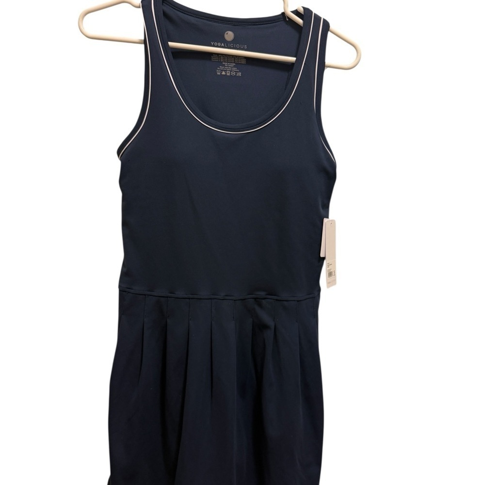 YOGALICIOUS Navy Sleeveless yoga Dress with attached shorts